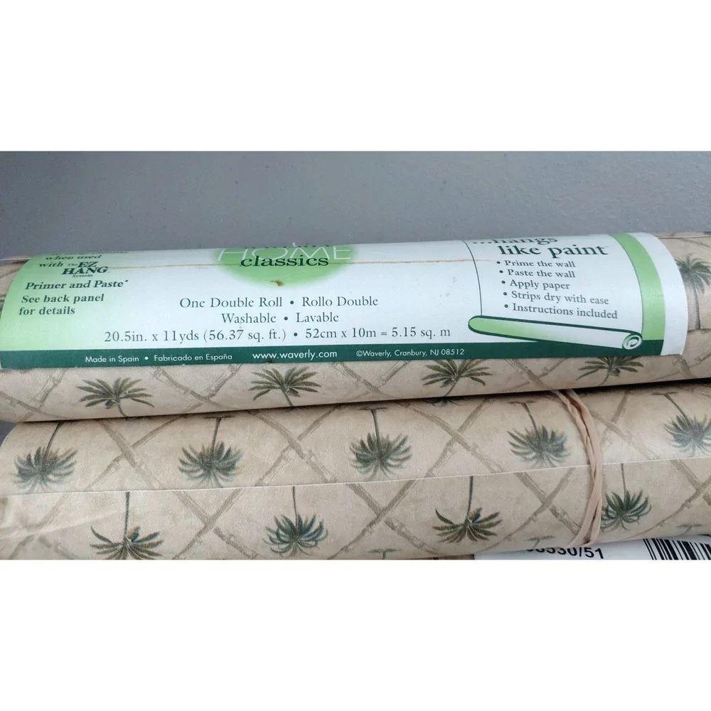 Waverly Wallpaper Palm Tree 3 Rolls 56 sq ft EACH Tropical Countryside NEW Beige - Picture 3 of 7